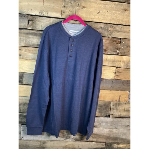 Seventh Avenue Men’s Long Sleeve Waffle HENLEY Navy/ Gray Size Large - Picture 2 of 4